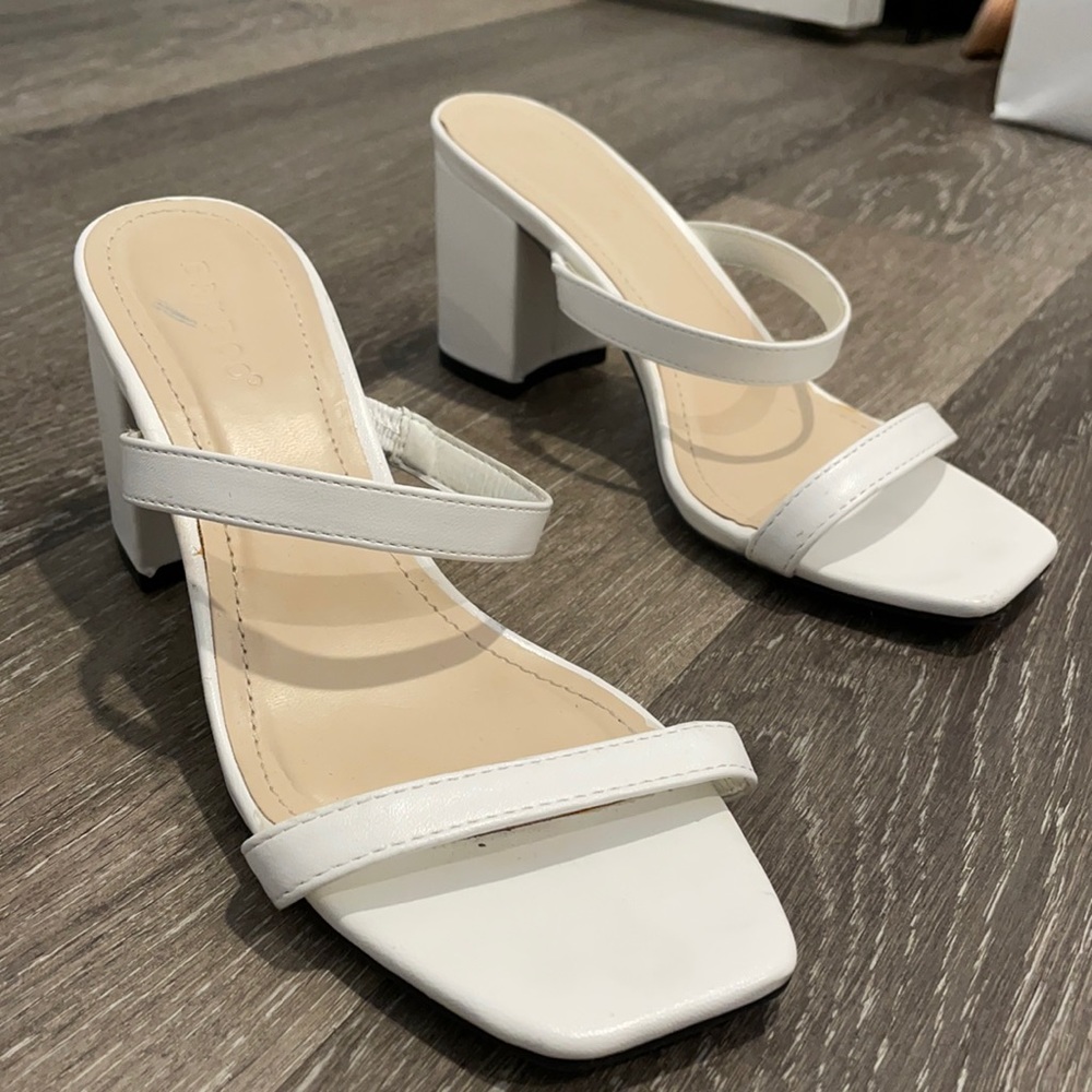 Miss Lola White Block Heels